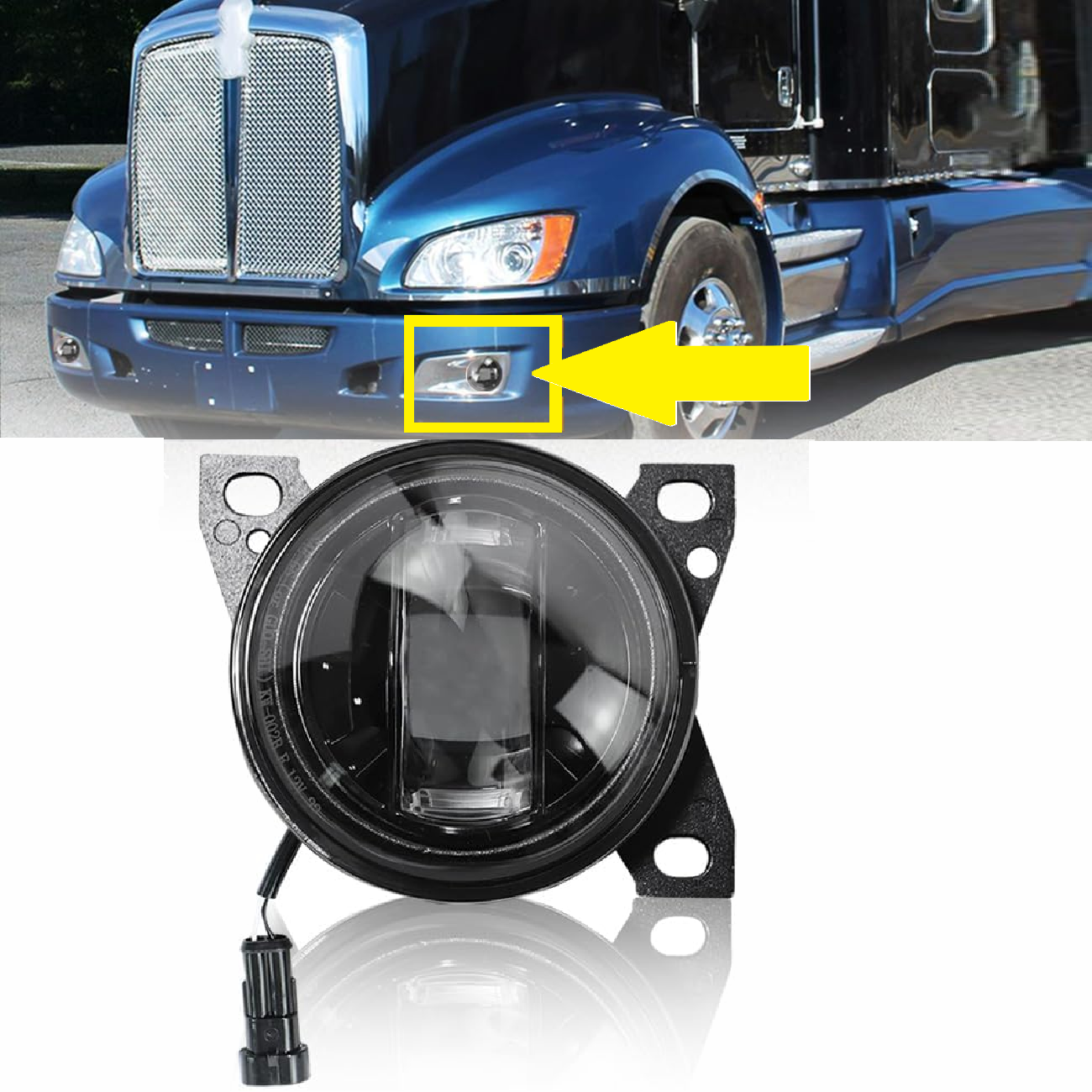 LED Fog Lights Assembly for Kenworth T660 2013-2021, Peterbilt 579 2013-2022, Peterbilt 587 2013-2022,  Black Housing Fog Lamp
