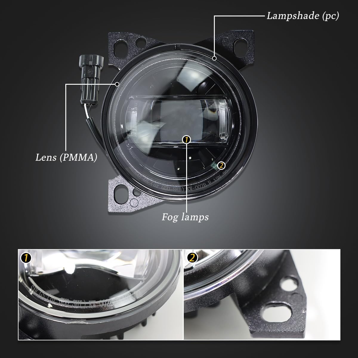 LED Fog Lights Assembly for Kenworth T660 2013-2021, Peterbilt 579 2013-2022, Peterbilt 587 2013-2022,  Black Housing Fog Lamp