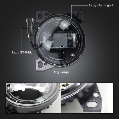 LED Fog Lights Assembly for Kenworth T660 2013-2021, Peterbilt 579 2013-2022, Peterbilt 587 2013-2022,  Black Housing Fog Lamp