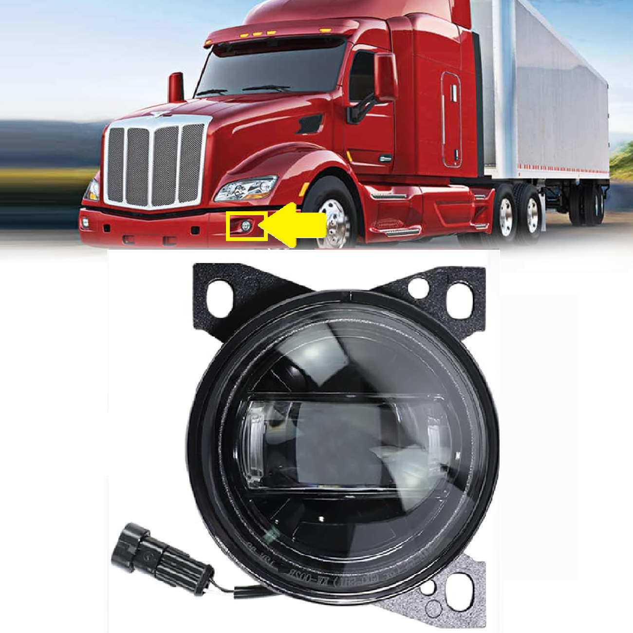 LED Fog Lights Assembly for Kenworth T660 2013-2021, Peterbilt 579 2013-2022, Peterbilt 587 2013-2022,  Black Housing Fog Lamp