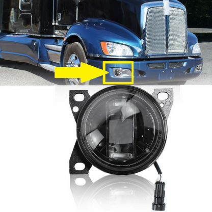 LED Fog Lights Assembly for Kenworth T660 2013-2021, Peterbilt 579 2013-2022, Peterbilt 587 2013-2022,  Black Housing Fog Lamp