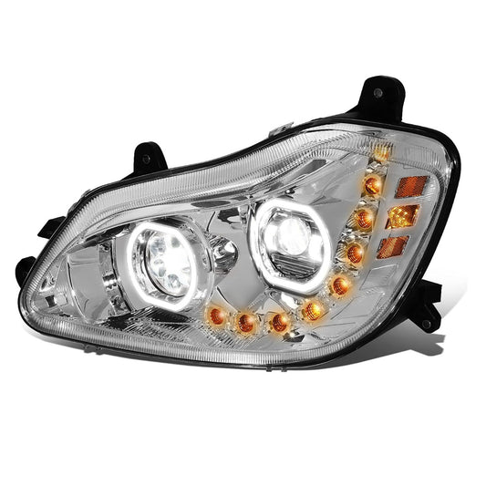 Kenworth T680 2013-2021 Full LED Headlight | Halo Rings Daytime Running Light Chrome Housing