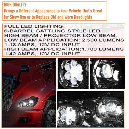 Kenworth T680 2013-2021 Full LED Headlight | Halo Rings Daytime Running Light Chrome Housing