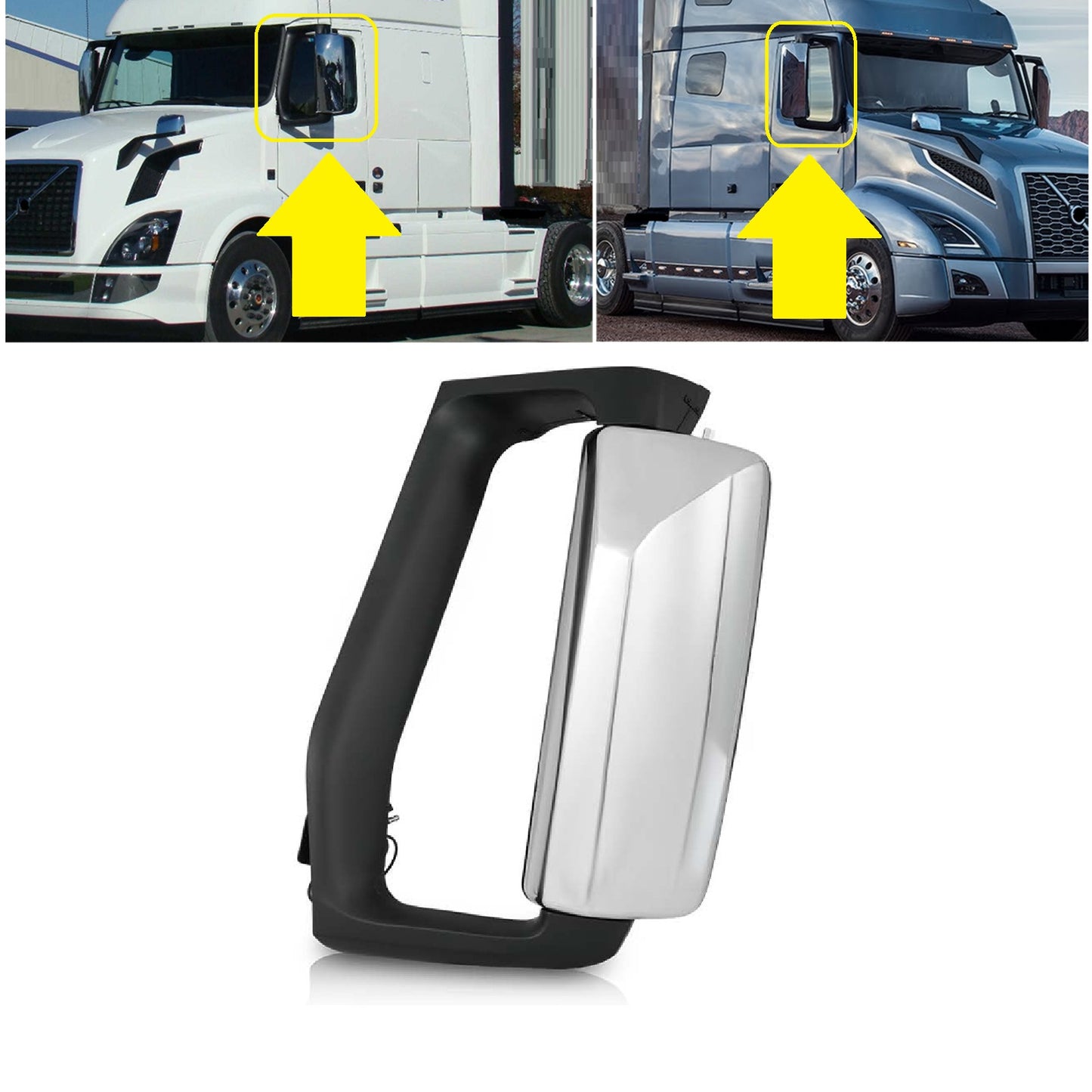 Side View Door Mirror – Power Heated Chrome (Left Driver Side) Compatible with Volvo VNL 2004–2024