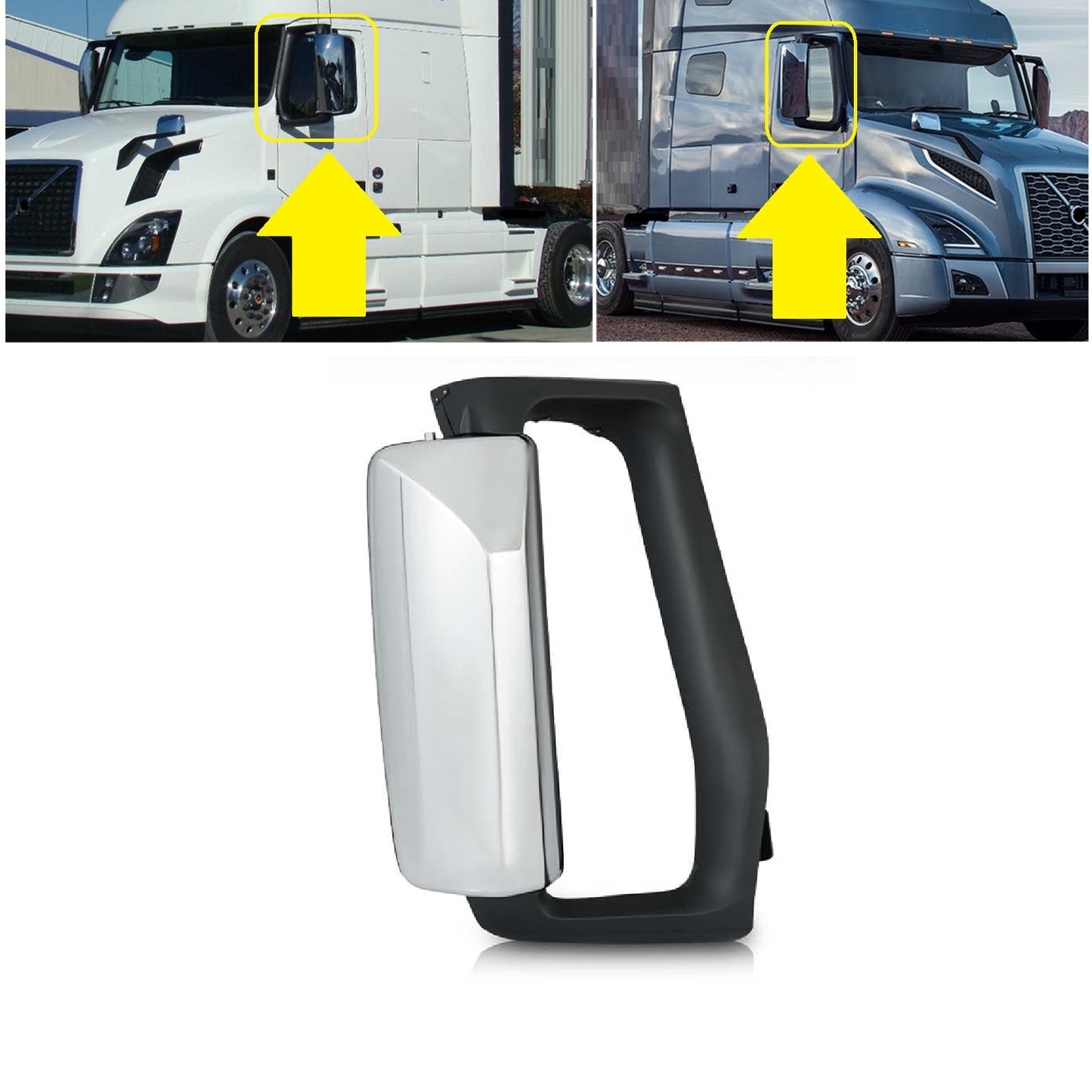 Side View Door Mirror – Power Heated Chrome (Right Passenger Side) Compatible with Volvo VNL 2004–2024