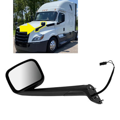 Freightliner Cascadia 2018+ Hood Mirror with Heated Glass， Black Cover Left Driver Side
