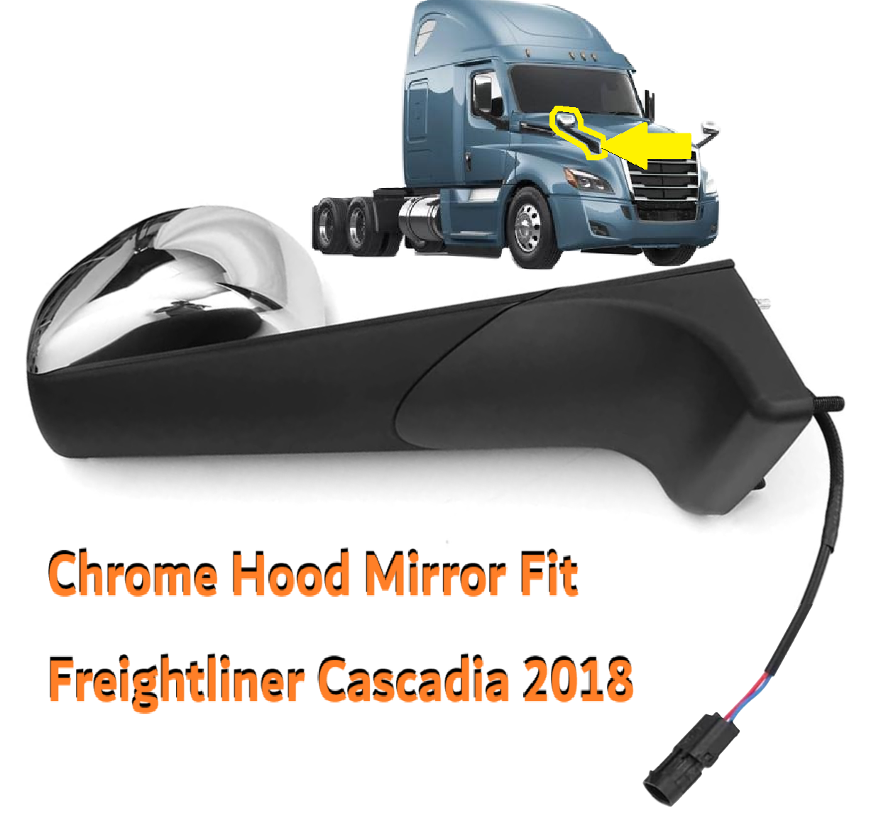 Freightliner Cascadia 2018+ Hood Mirror with Heated Glass Chrome Right Passenger Side