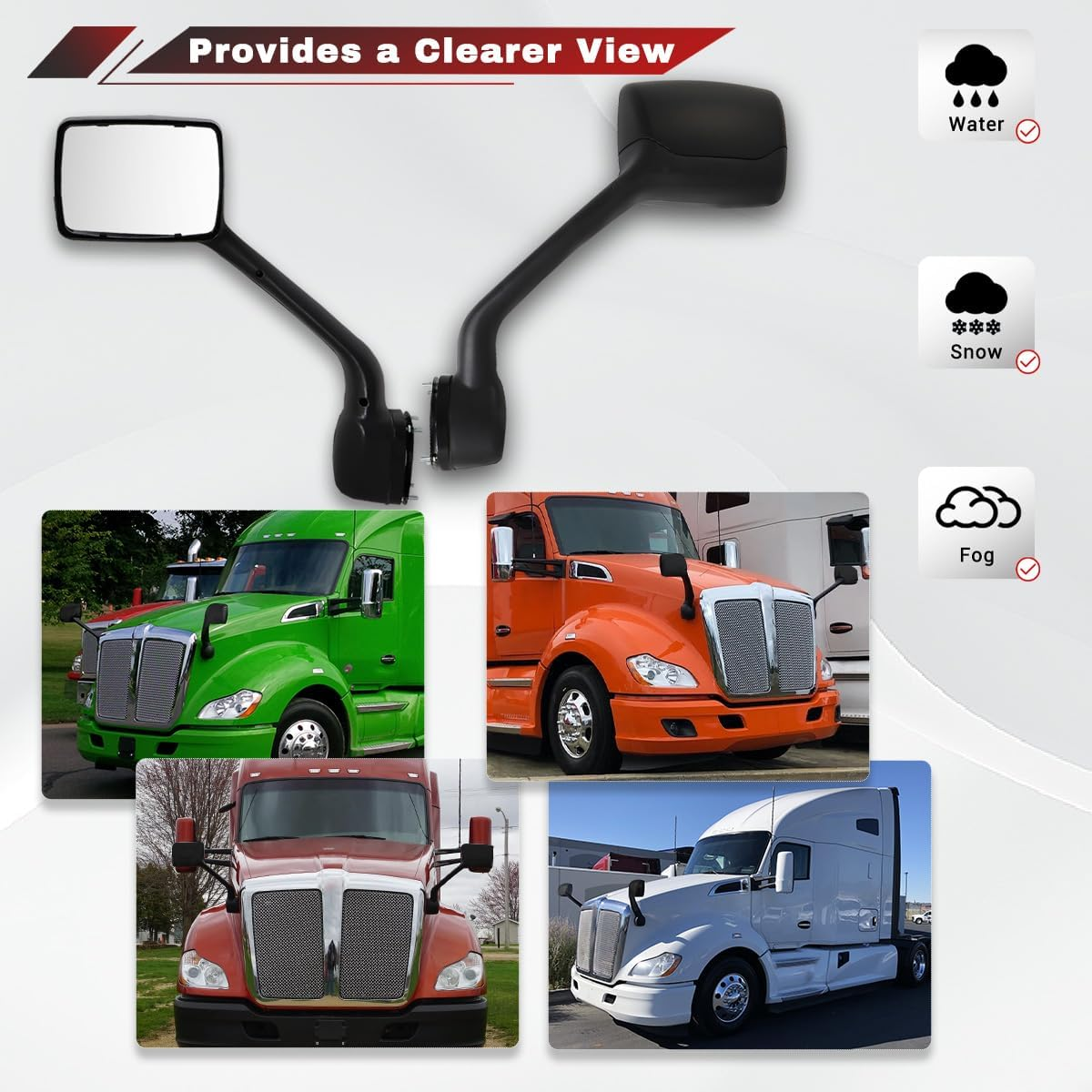 Kenworth T680 2013-2020 Peterbilt 579 2010-2017 Peterbilt 587 2010-2017 Hood Mirror Black Left Driver Side
