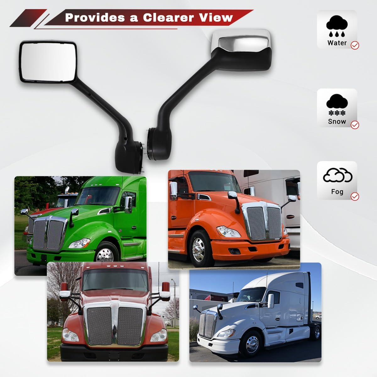Kenworth T680 2013-2020  Peterbilt 579  2010-2017  Peterbilt 587  2010-2017  Hood Mirror Chrome Left Driver Side