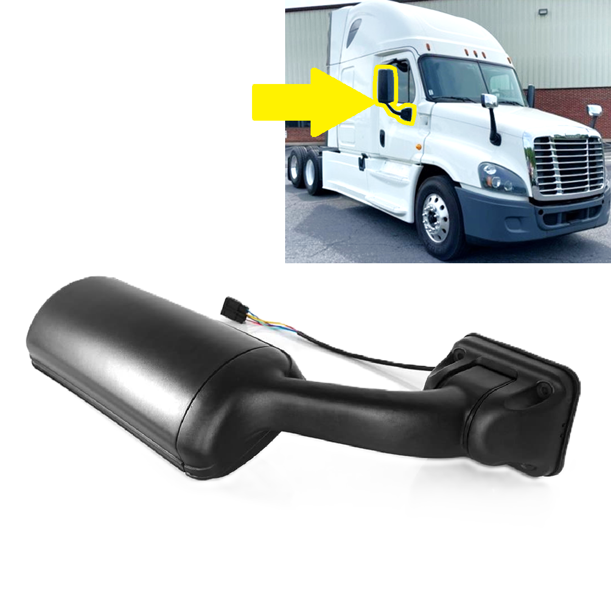 Freightliner Cascadia 2008-2015 Side Door Mirror, Black Door Mirror Assembly