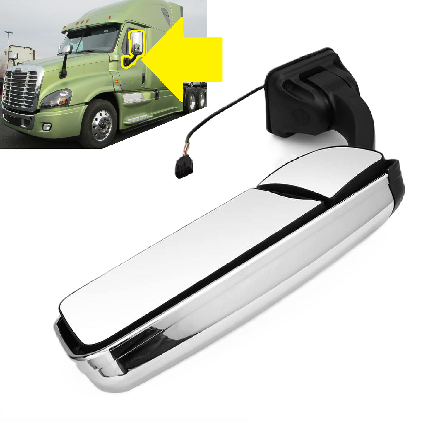 Freightliner Cascadia 2008-2015 Door Mirror,  Chrome Door Mirror Assembly