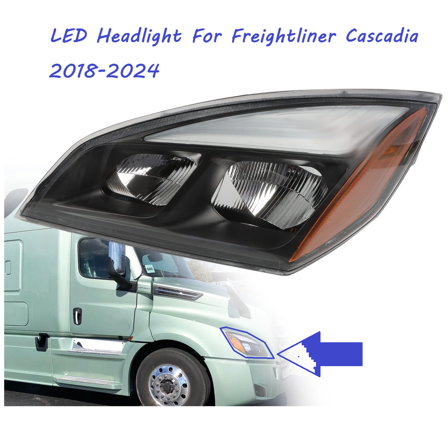 Freightliner Cascadia 2018-2024 LED Headlight  Left Driver Side