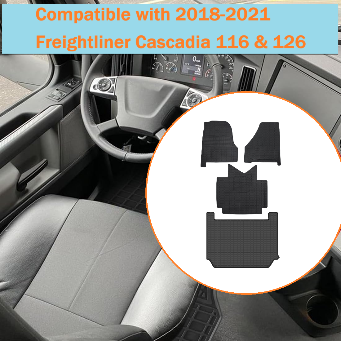 Freightliner Cascadia 116,126 Automatic 2018-2021 Floor Mat Liner Set | Black