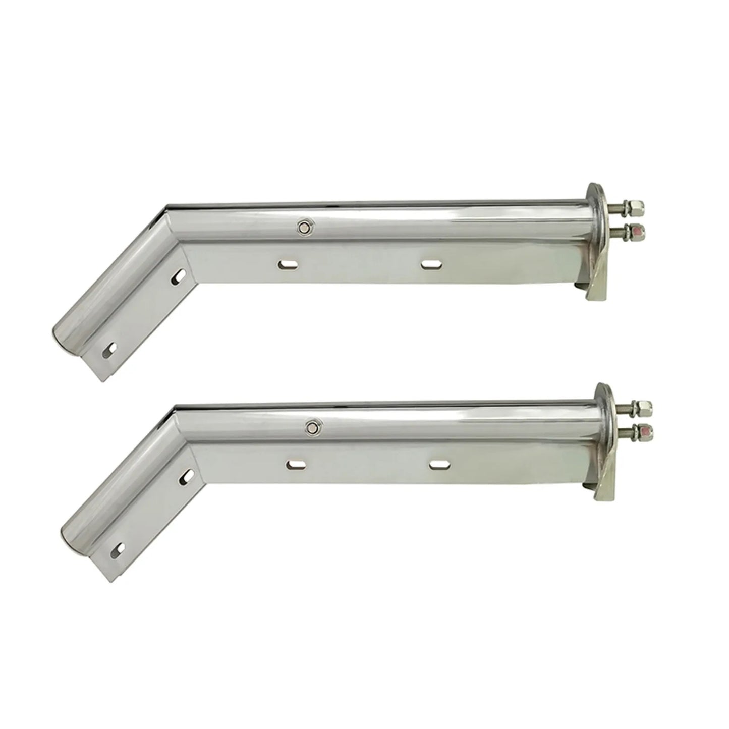 Chrome Angled Spring Loaded Mud Flap Hanger Bracket Set 1-1/8" Bolt Spacing 27.5" Length fit for Semi Trucks