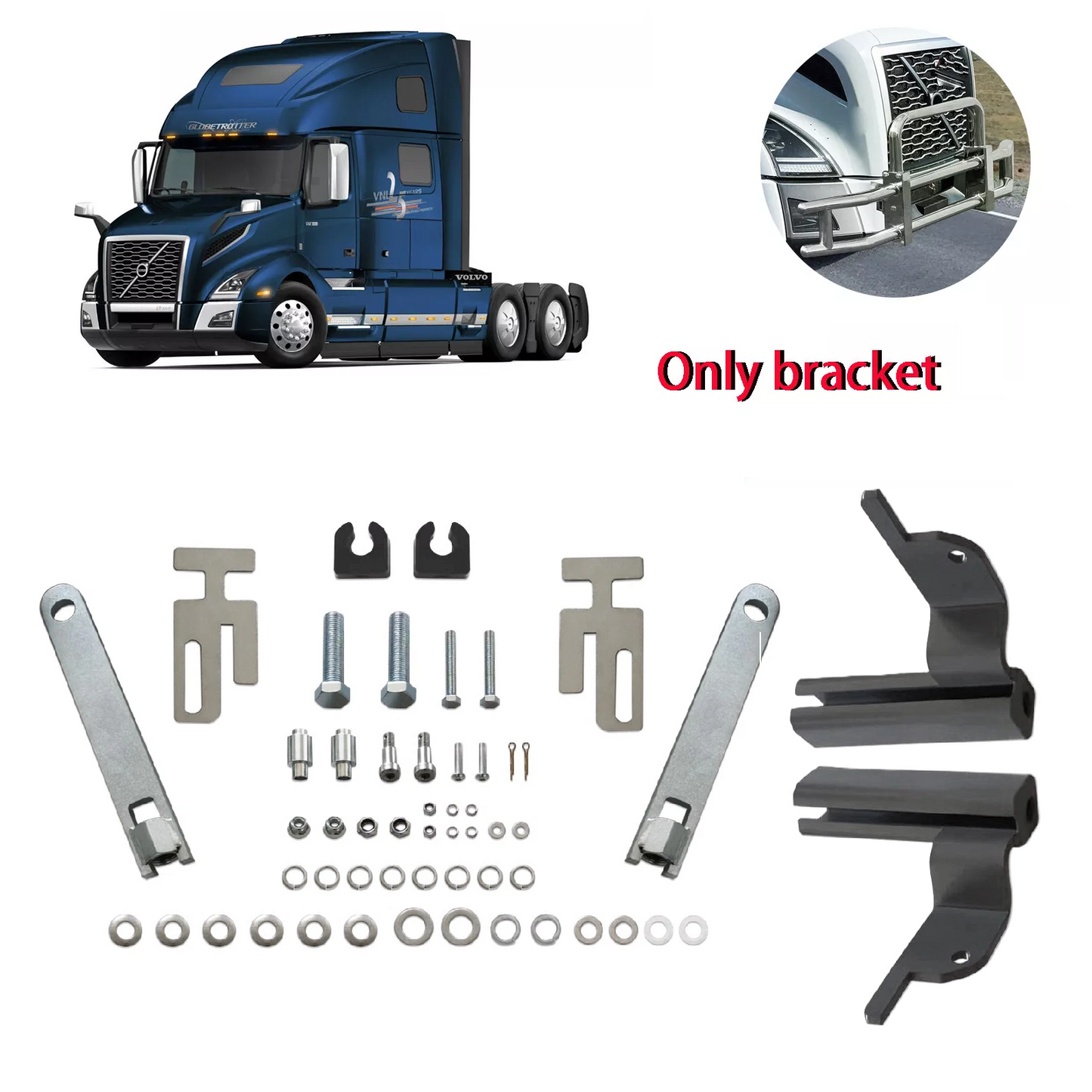 Deer Guard Brackets For Volvo VNL 2018-2024 Semi Truck Bumper Mount Hardware Set