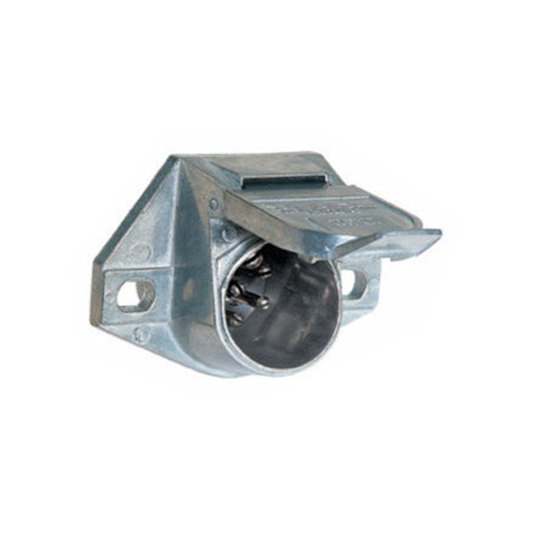 7-Way Round Wiring Harness Vehicle-Side Socket, SAE J560 Style Die-Cast Zinc Housing, 7 Pin Round Connector for RV Semi Truck Trailer