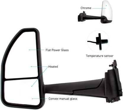 Peterbilt 579 2023+ Door Mirror with Motor & Heat | Chrome Cover