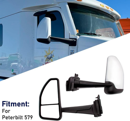 Peterbilt 579 2023+ Door Mirror with Motor & Heat | Chrome Cover