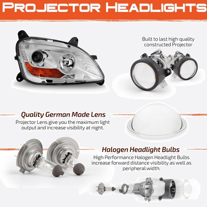 Halogen Headlight - Chrome Housing Projector Headlamp Assembly for 2011-2021 Peterbilt 579 587