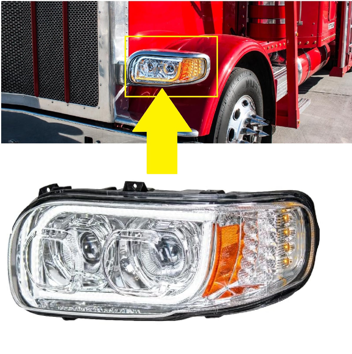 Peterbilt 388 389 2008-2018 Full LED Headlights Sequential Turn Signals Chrome 12V
