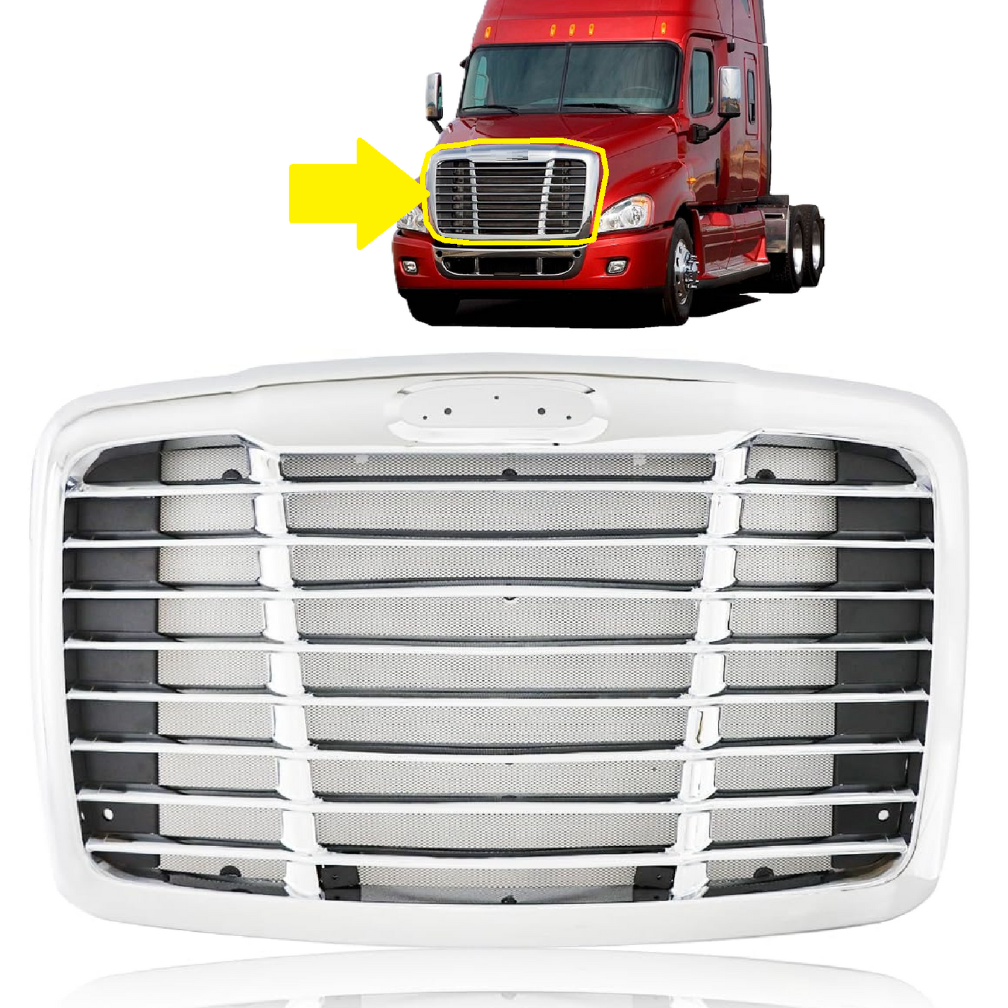 Freightliner Cascadia 2008-2017 Front Grille With Bug Screen Chrome FR-030
