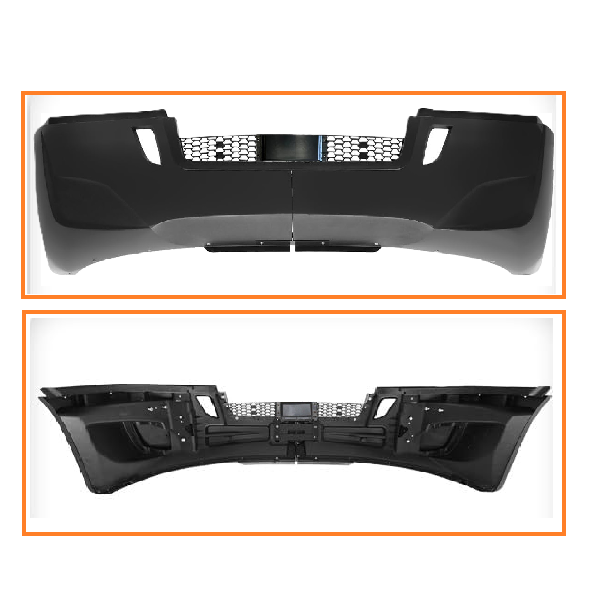Freightliner Cascadia 2018-2025 Front Bumper, with BLACK Center TRIM and Radar Cover, NO fog light hole