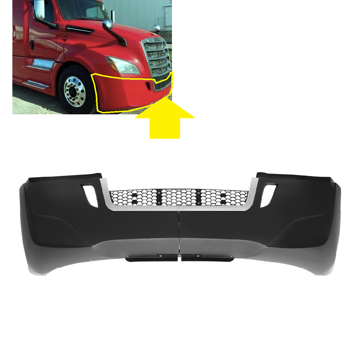 Freightliner Cascadia 2018+ Complete Front Bumper with Chrome Trim Without Fog Lamp Hole