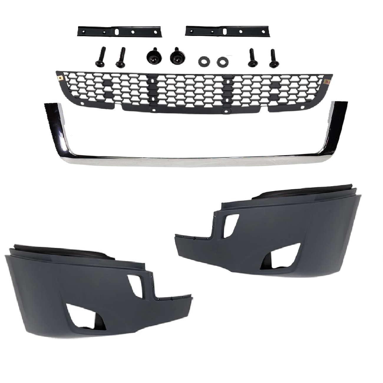 Freightliner Cascadia 2018+ Complete Front Bumper Chrome Trim with Fog Lamp Hole