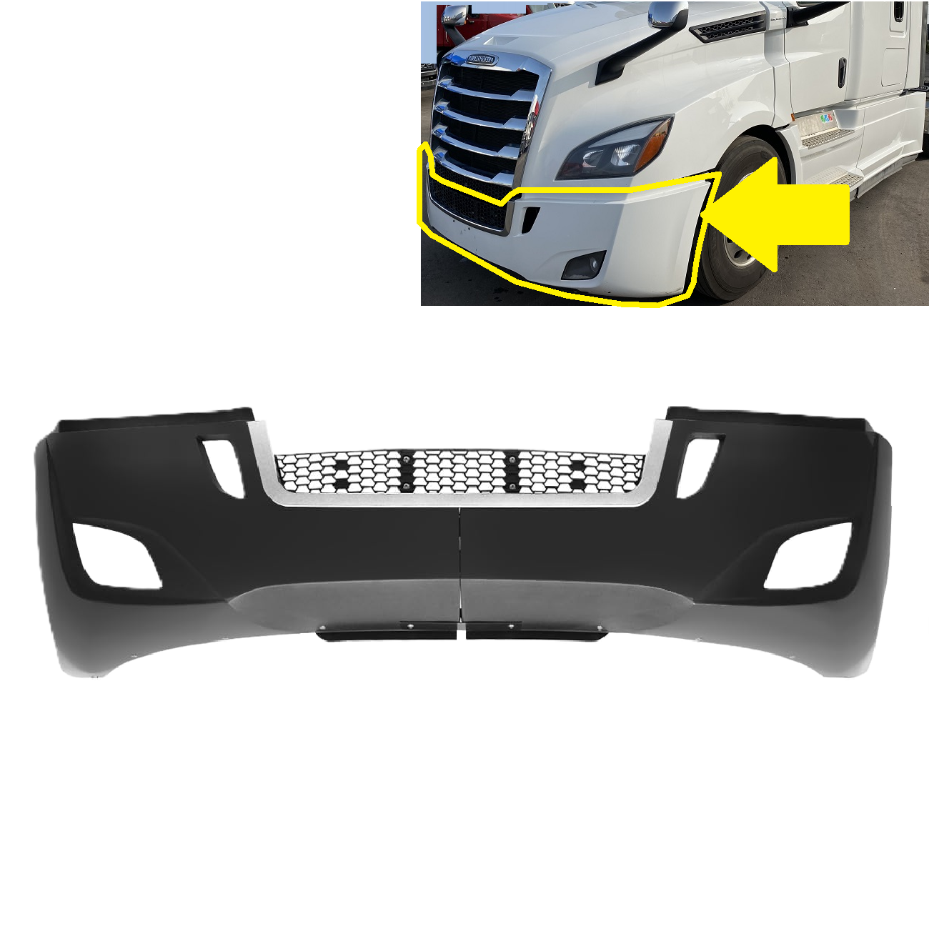 Freightliner Cascadia 2018+ Complete Front Bumper Chrome Trim with Fog Lamp Hole