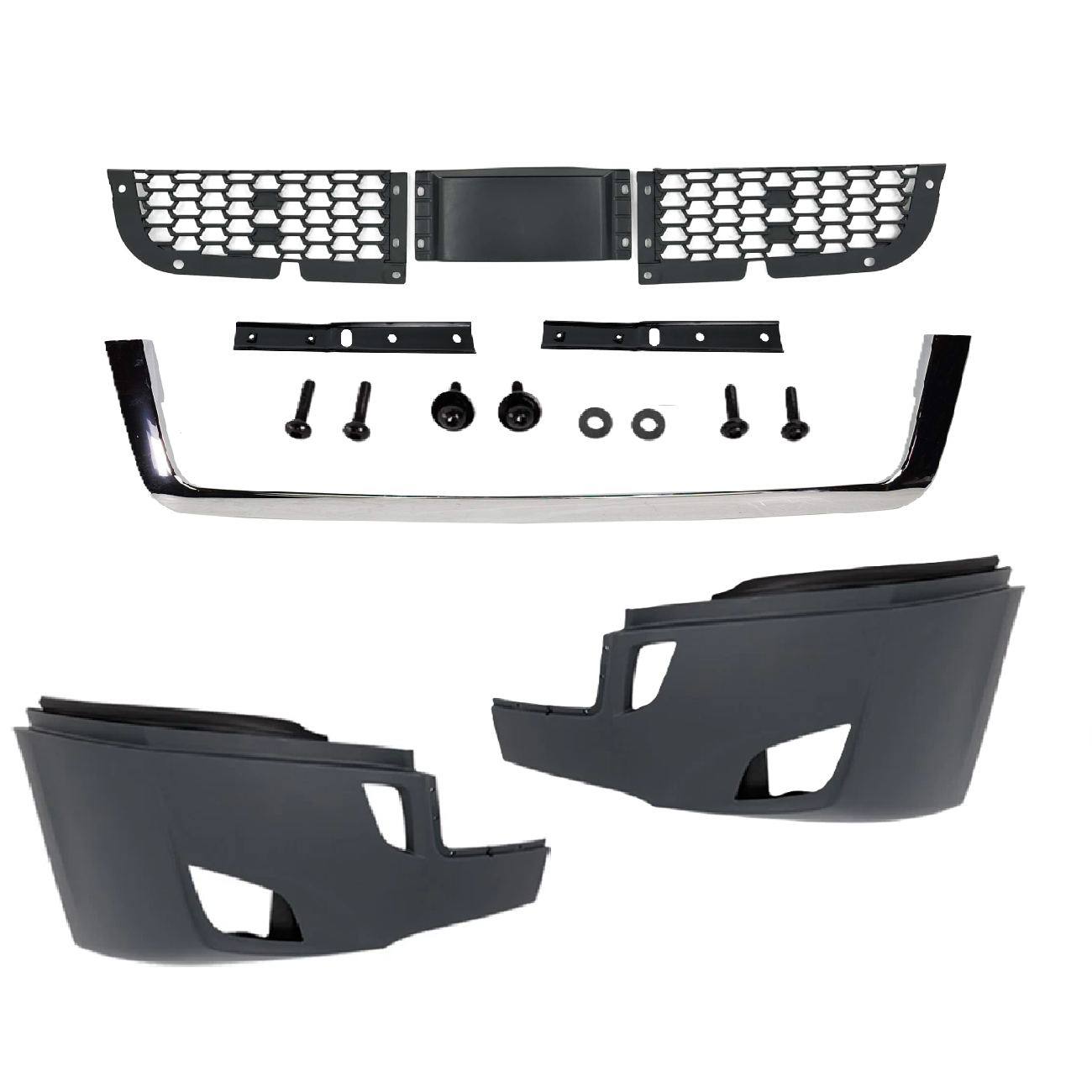 Freightliner Cascadia 2018-2025 Front Bumper, with CHROME Center TRIM, Radar Cover and Fog Light hole