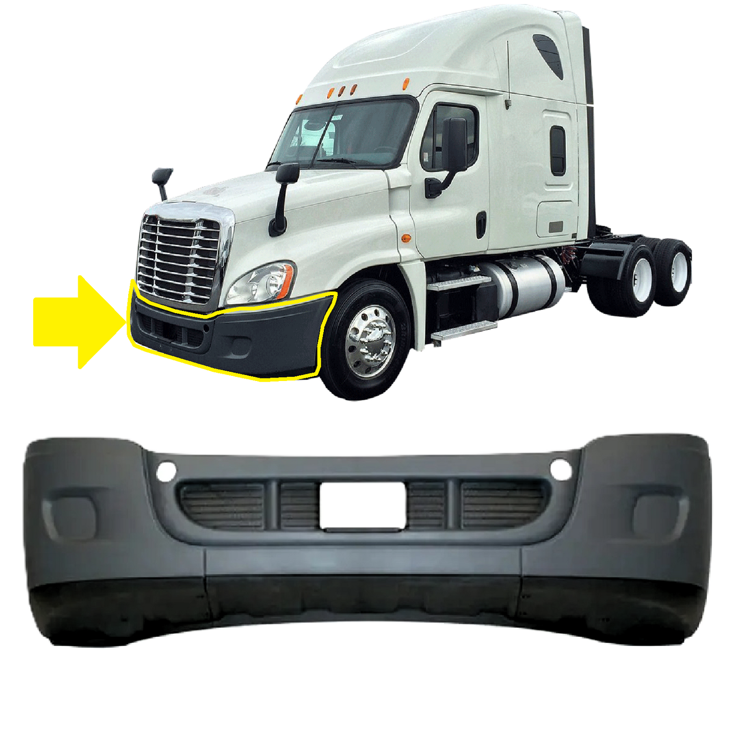 Freightliner Cascadia 2008-2017 Complete Front Bumper w/ Black Trim Without Fog Lamp Hole