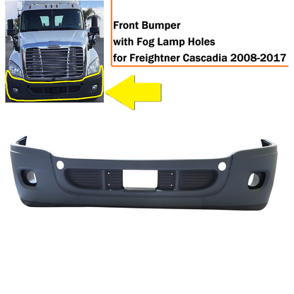 Freightliner Cascadia 2008-2017 Complete Front Bumper with Fog Lamp Hole, Black Trim Bumper
