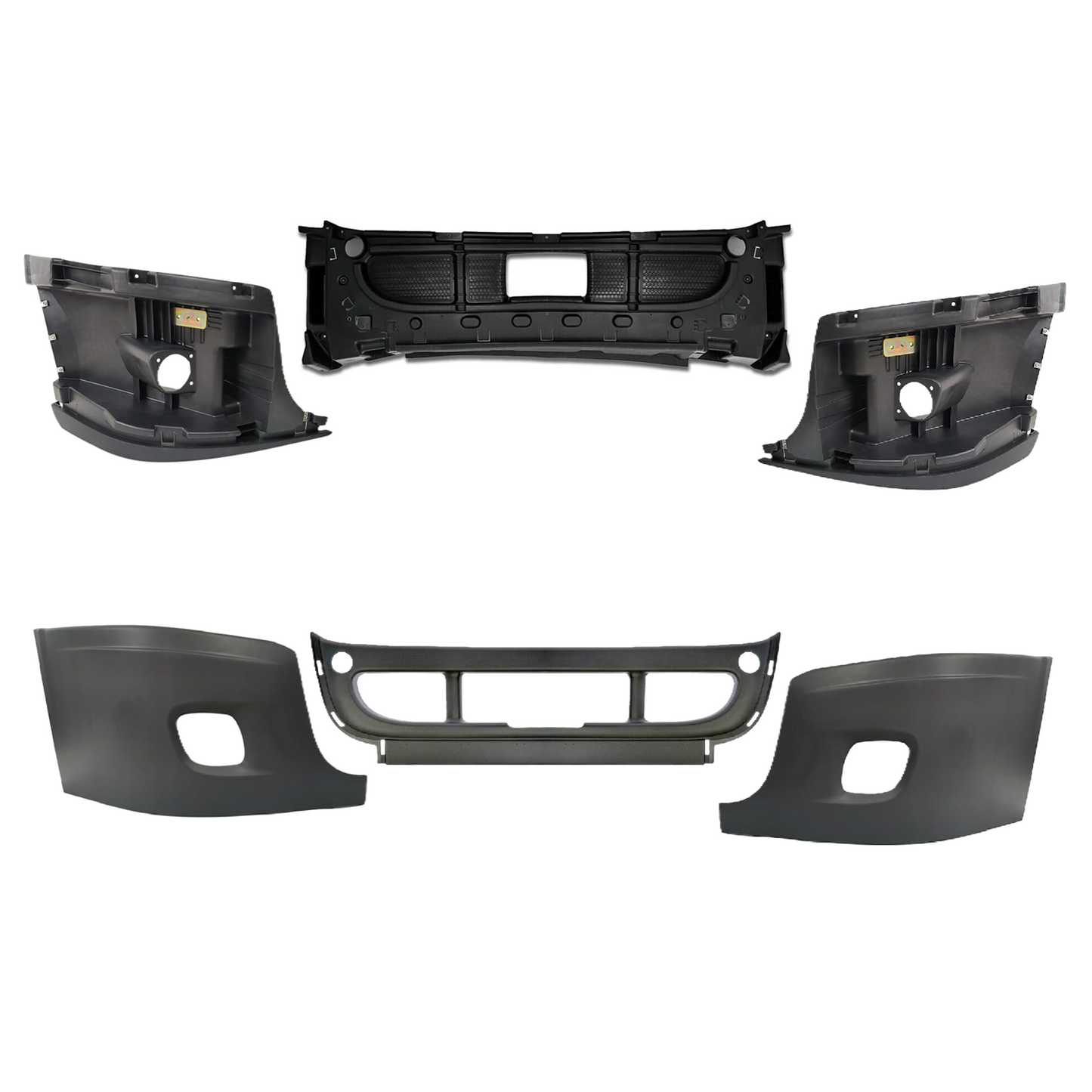 Freightliner Cascadia 2008-2017 Complete Front Bumper with Fog Lamp Hole, Black Trim Bumper