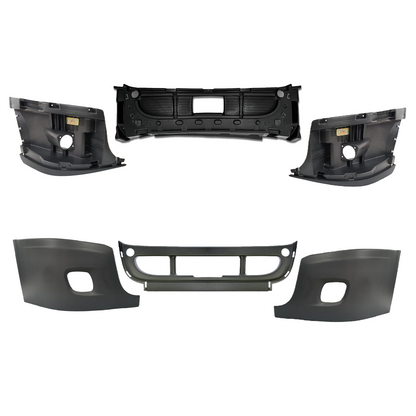 Freightliner Cascadia 2008-2017 Complete Front Bumper with Fog Lamp Hole, Black Trim Bumper