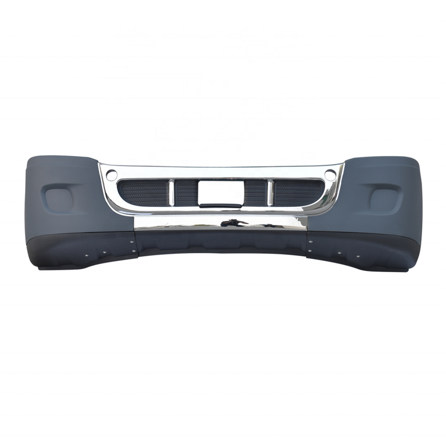 Freightliner Cascadia 2008-2017 Complete Front Bumper - Chrome Trim, Solid Design (No Fog Lamp Cutout)