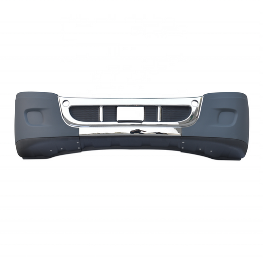 Freightliner Cascadia 2008-2017 Complete Front Bumper - Chrome Trim, Solid Design (No Fog Lamp Cutout)