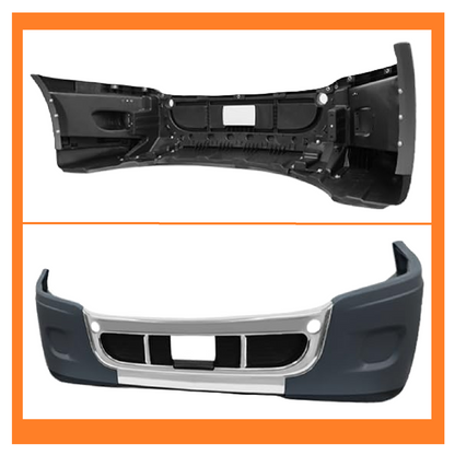 Freightliner Cascadia 2008-2017 Complete Front Bumper - Chrome Trim, Solid Design (No Fog Lamp Cutout)