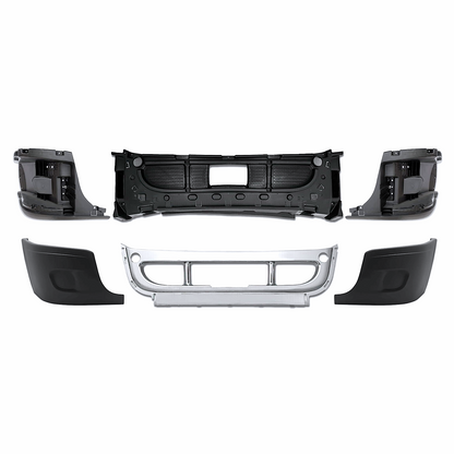 Freightliner Cascadia 2008-2017 Complete Front Bumper - Chrome Trim, Solid Design (No Fog Lamp Cutout)