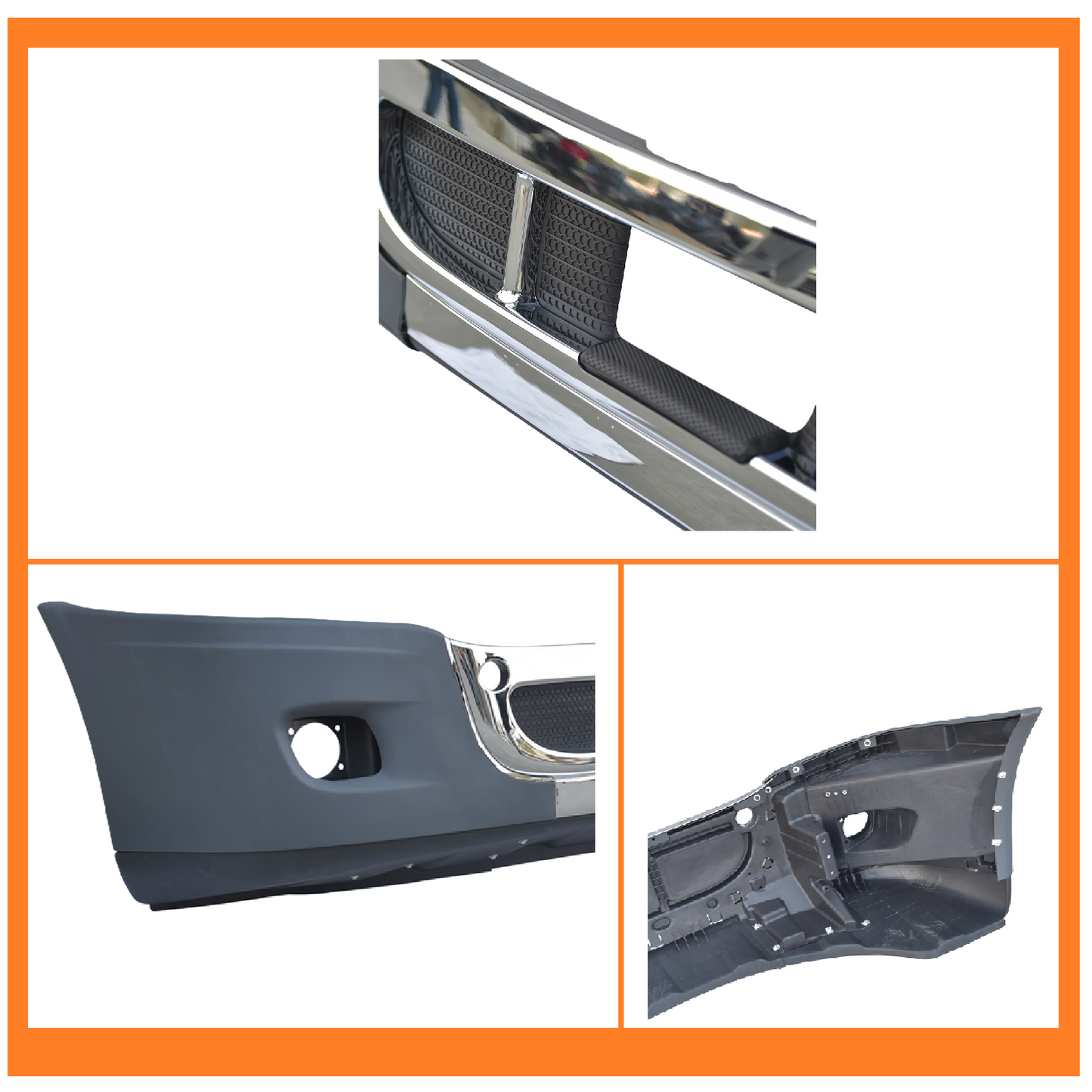 Freightliner Cascadia 2008-2017 Complete Front Bumper Chrome Trim With Fog Lamp Hole