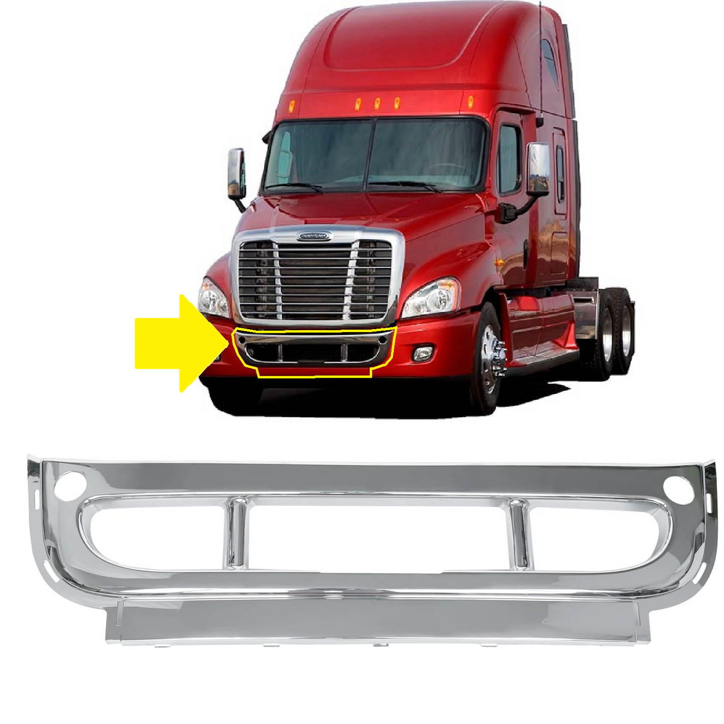 Freightliner Cascadia 2008-2017 镀铬前保险杠中央外罩