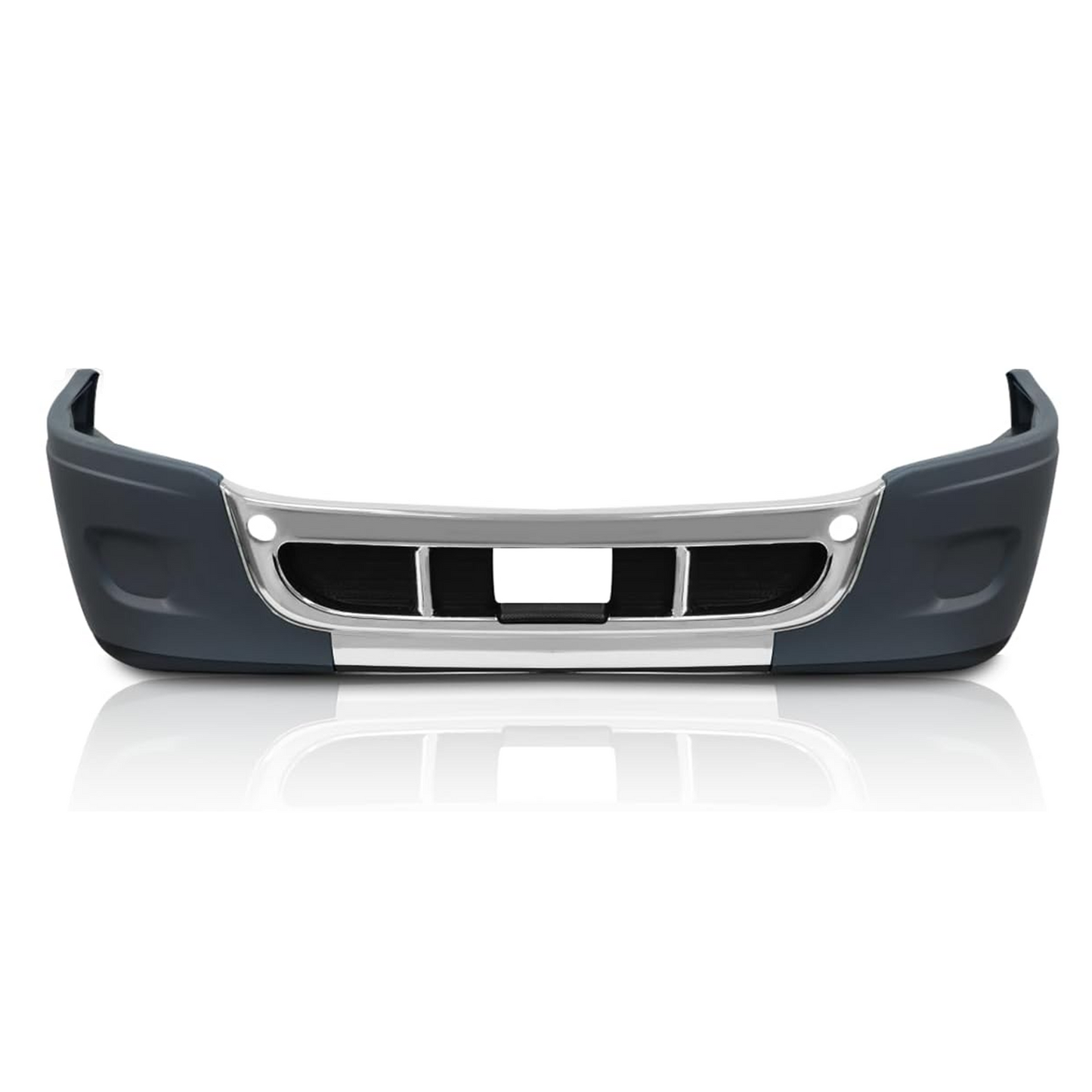 Freightliner Cascadia 2008-2017 Complete Front Bumper - Chrome Trim, Solid Design (No Fog Lamp Cutout)