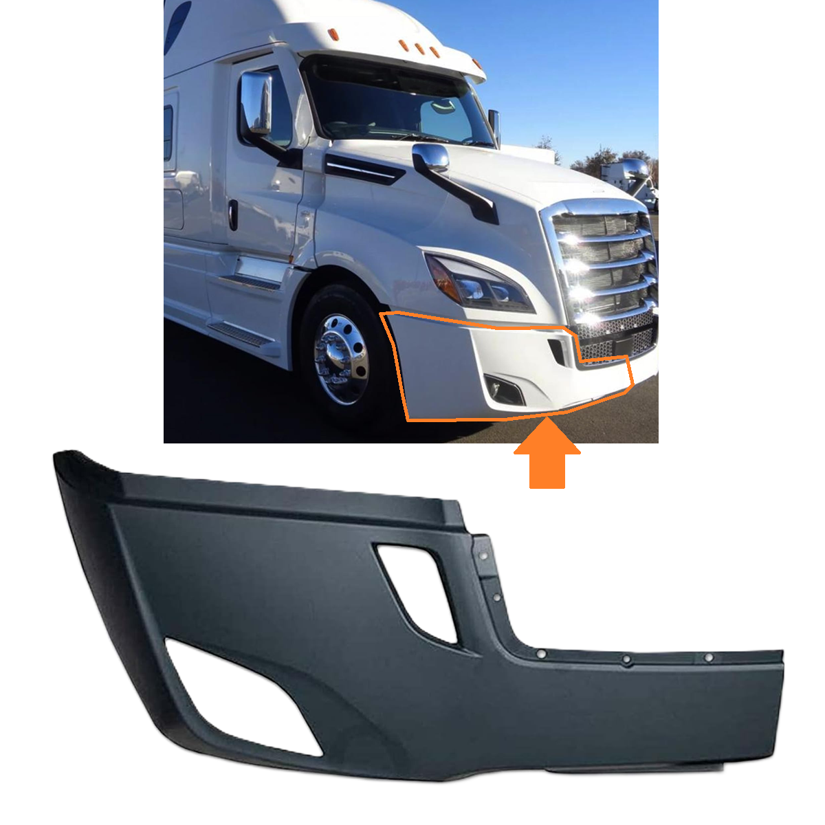 Freightliner Cascadia 2018-2024 bumper end COVER with fog light hole Right Passenger Side