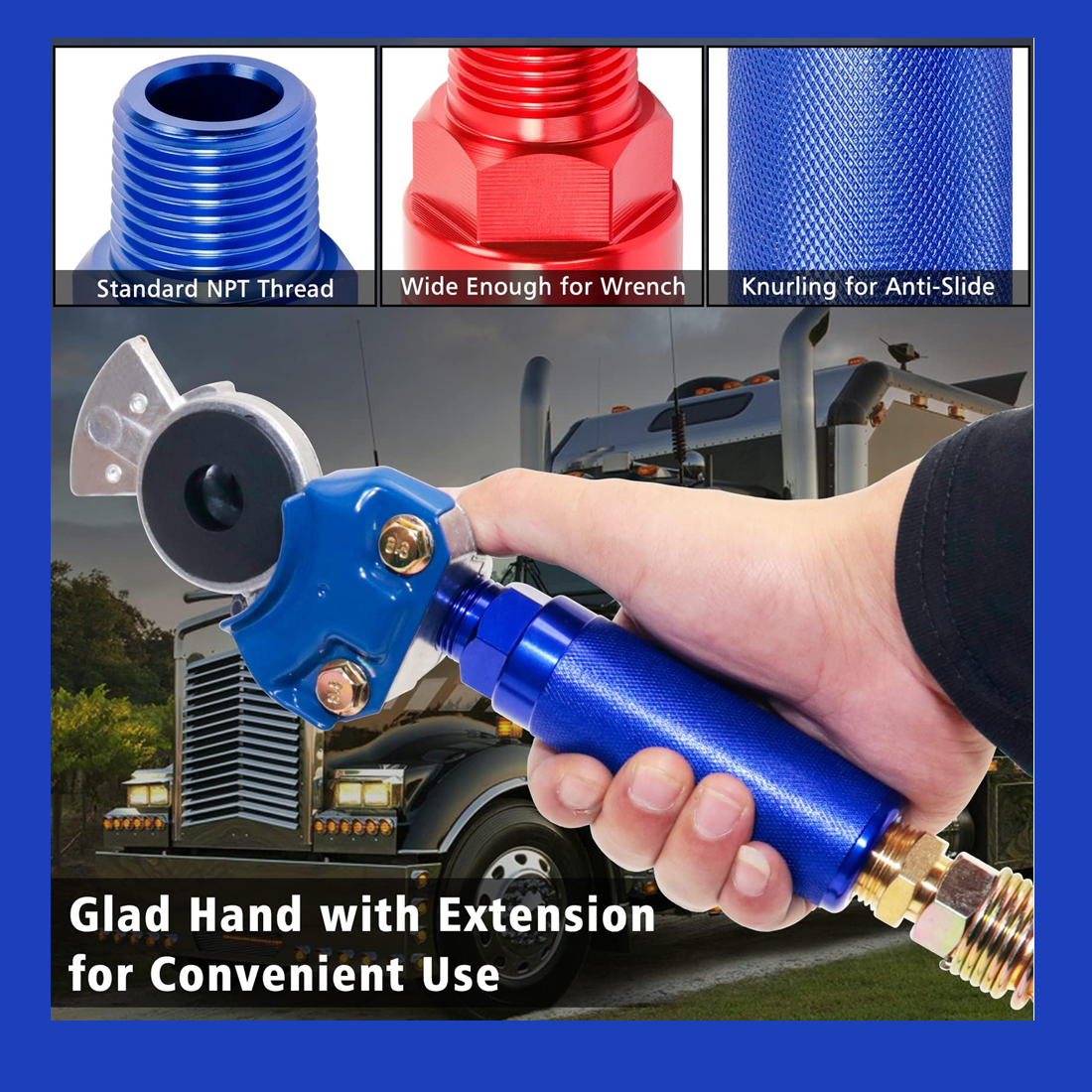 Glad Hand Handles Aluminum Gladhand Grips Glad Hand Extension Handle Set Red Blue for Semi Trucks and Trailers