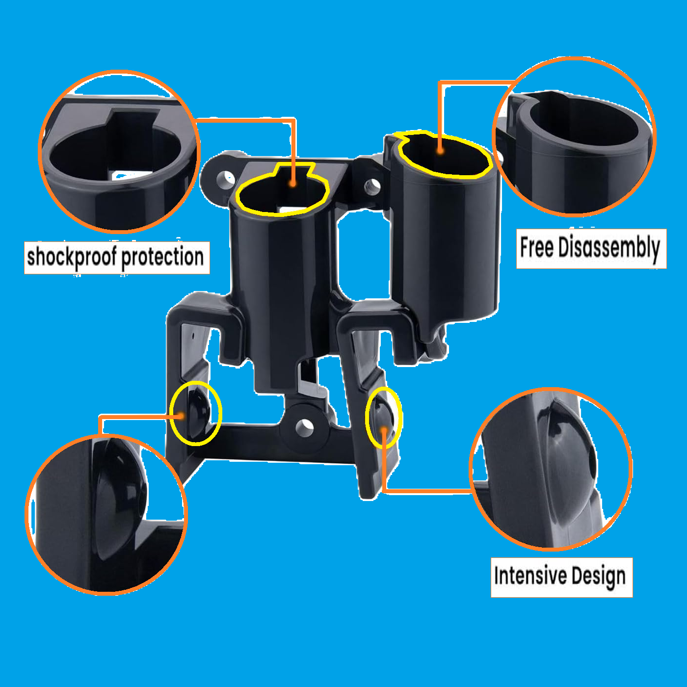 Glad Hand Holder Kit for Semi Trucks, Air Brake Coiled & Electric Power Cable Organizer Bracket - Black