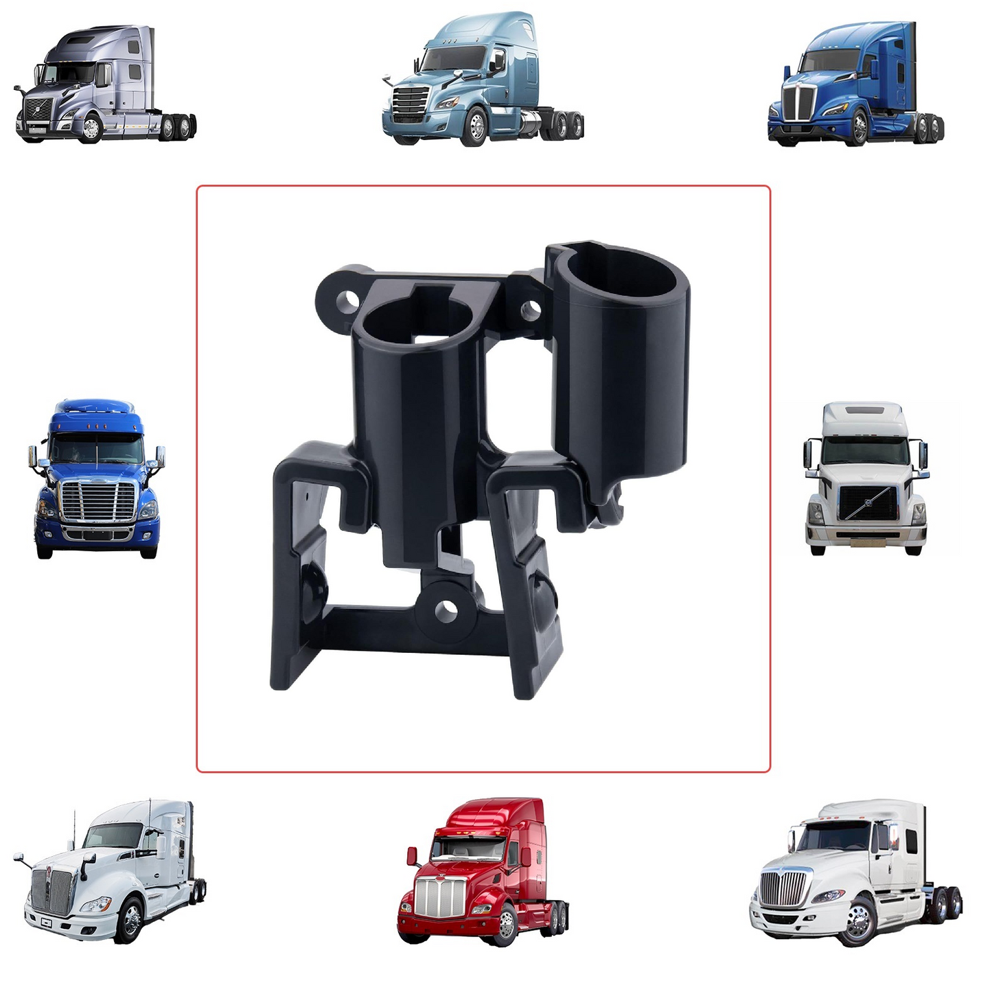 Glad Hand Holder Kit for Semi Trucks, Air Brake Coiled & Electric Power Cable Organizer Bracket - Black