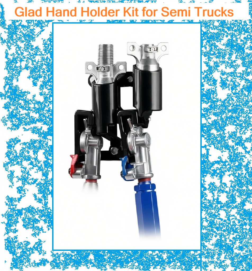 Glad Hand Holder Kit for Semi Trucks, Air Brake Coiled & Electric Power Cable Organizer Bracket - Black