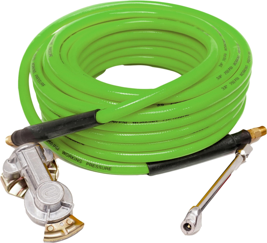 Heavy-Duty Truck Tire Inflator Kit (300 PSI) - 3/8" 50ft Hybrid Hose + Universal Glad Hand + Dual Foot Chuck (TR63051G)