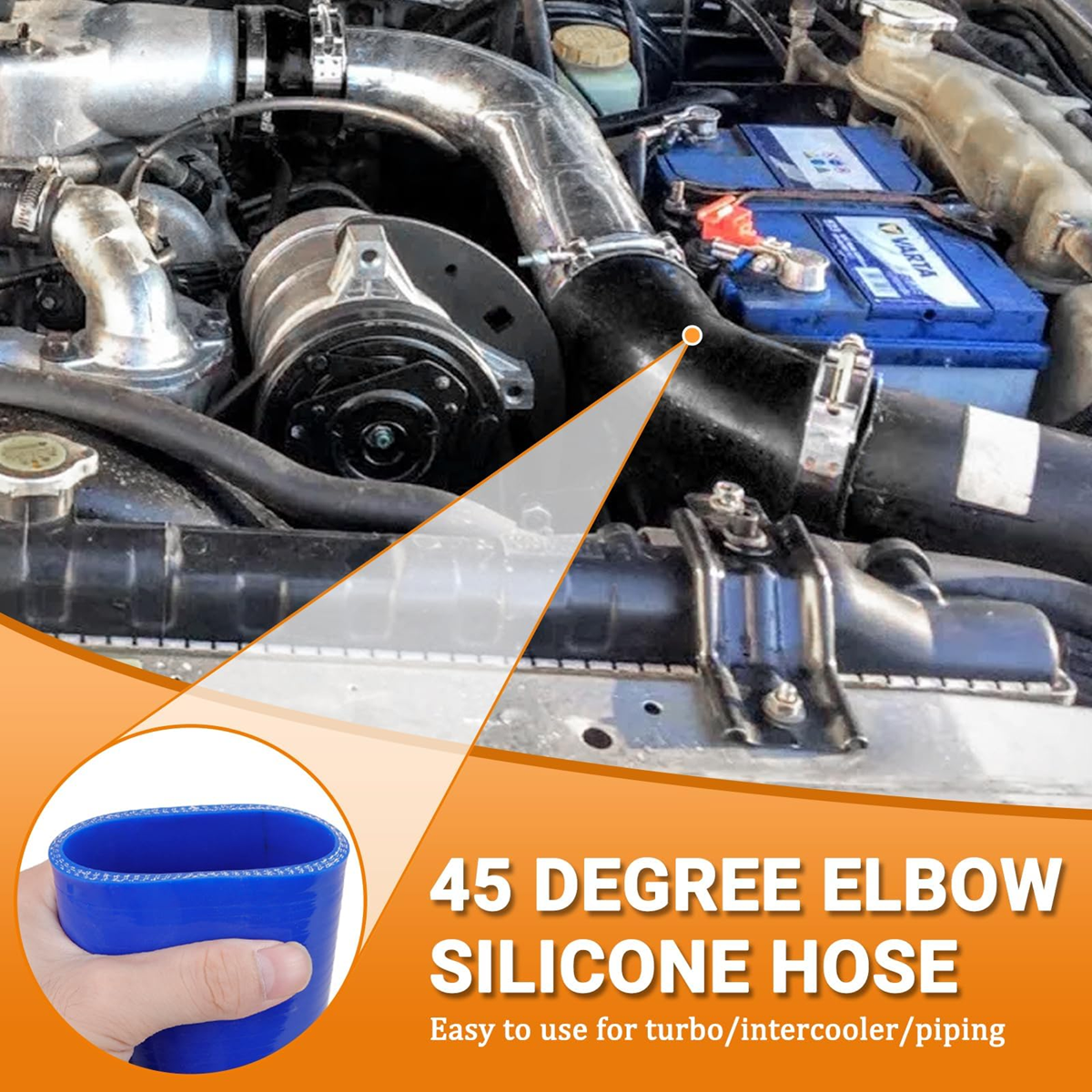 2.5 Inch Silicone Hose Elbow, 45 Degree High Performance Coupler Silicone Hose ID 2.5”/63mm for Semi Truck Intercooler Intake Piping- Blue