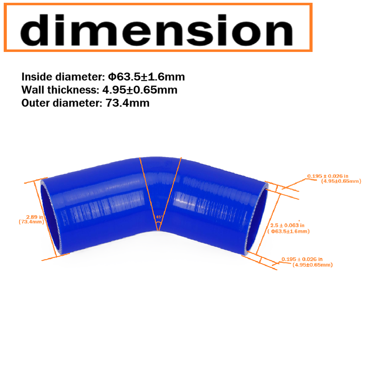2.5 Inch Silicone Hose Elbow, 45 Degree High Performance Coupler Silicone Hose ID 2.5”/63mm for Semi Truck Intercooler Intake Piping- Blue