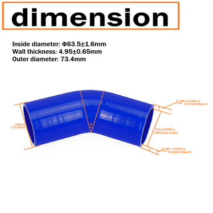 2.5 Inch Silicone Hose Elbow, 45 Degree High Performance Coupler Silicone Hose ID 2.5”/63mm for Semi Truck Intercooler Intake Piping- Blue